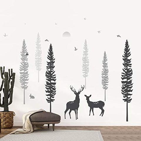 Timber Artbox Nursery Wall Decal - Dreamy Forest with Pine Tree, Animals & Deer - DIY Impressive Children Room