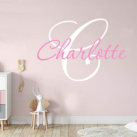 (Choose Initial Color) Personalized Baby Girls Decal Nursery Decor Custom Name and Initial Vinyl Wall Decal, Wall Stickers (X Small)