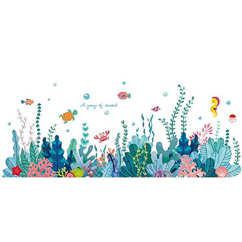Amaonm Creative Cartoon Removable 3D Under The Sea World Nature Scenery Wall Stickers Ocean Grass Colorful Seaweed Baseboard Wall Decal for Wall Corner Nursery Room Bathroom Living Room (Seaweed)