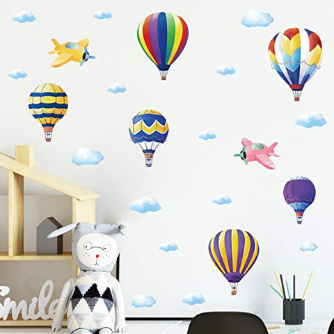 Hot Air Balloon Kids Wall Decals for Home Decor Cloud Balloon Wall Stickers Art Murals, Creative Airplane Wall Posters Colorful Wallpaper for Nursery Boys Room