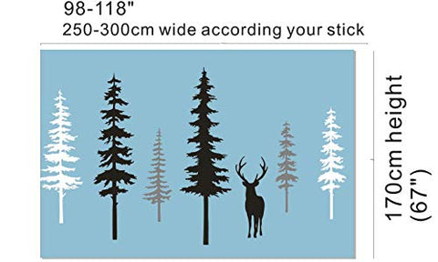 Large Forest Pine Tree with Deer Wall Decals Woodland Trees Wall Sticker for Nursery Room Art Kids Room Bedroom Decoration Forest Tree Animal Wall Mural (White+Gray+Black W/Deer)