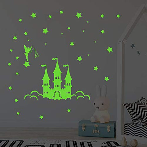 decalmile Glow in The Dark Fairy Castle Wall Decals Luminous Fluorescent Stars Wall Stickers Girls Bedroom Baby Nursery Wall Decor
