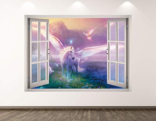 West Mountain Unicorn Wall Decal Art Decor 3D Window Mythical Sticker Mural  Kids Room Custom Gift BL30 (22 W x 16 H)