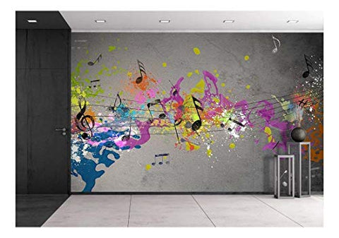 wall26 - Musical Grunge with Spray Background - Removable Wall Mural | Self-Adhesive Large Wallpaper - 66x96 inches