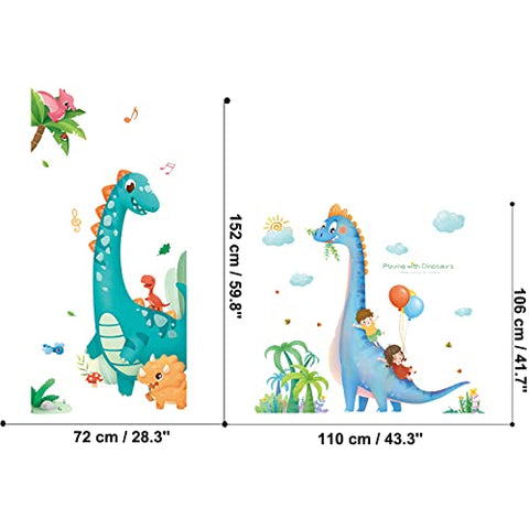 Colorful Dinosaur Wall Stickers Peel and Stick Removable DIY Cartoon Dinosaurs Wall Decals for Kids Baby Bedroom Living Room Nursery Wall Decors (Playing with Dinosurs)