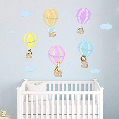Runtoo Hot Air Balloon Animals Wall Decals Monkey Elephant Giraffe Wall Stickers for Kids Bedroom Baby Nursery Wall Art Décor