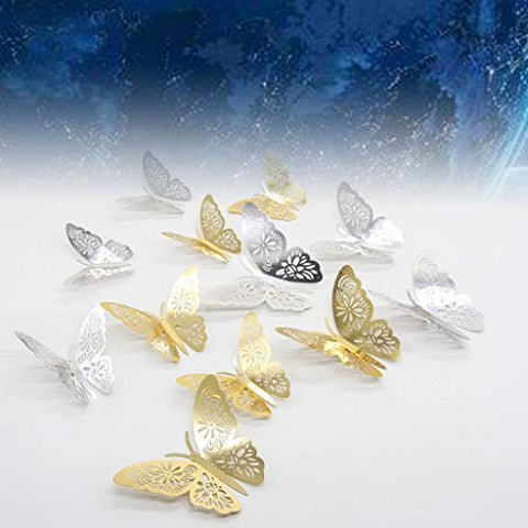 FOMTOR 3D Butterfly Wall Stickers Butterfly Wall Decals for Home Decor DIY Butterflies Fridge Sticker Room Decoration Party Wedding Decor (24 Pcs, Gold)