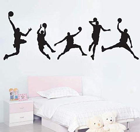 Basketball Players Wall Decals Slam Dunk DIY Wall Stickers for Kids Room Boys Bedroom (5 pcs)