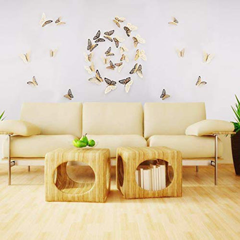 FOMTOR 3D Butterfly Wall Stickers Butterfly Wall Decals for Home Decor DIY Butterflies Fridge Sticker Room Decoration Party Wedding Decor (24 Pcs, Gold)