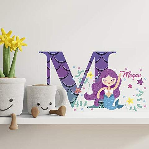 Mermaid Personalized Wall Decal -Name Mermaid Wall Decal - Kids Wall Decor - WM26. Mermaid Custom Name Removable Wall Decal for Girls