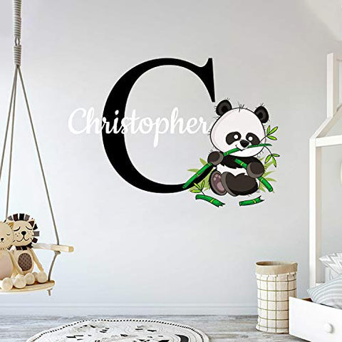 Custom Name & Initial Panda Bear Animal Series - Baby Gir/Boy - Nursery Wall Decal For Baby Room Decorations - Mural Wall Decal Sticker For Home Children's Bedroom (MM133) (Wide 42"x29" Height)