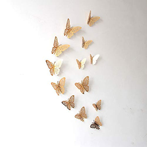 FOMTOR 3D Butterfly Wall Stickers Butterfly Wall Decals for Home Decor DIY Butterflies Fridge Sticker Room Decoration Party Wedding Decor (24 Pcs, Gold)