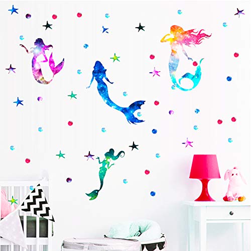 2 Pieces Starry Sky Mermaid Wall Decals Stickers PVC Girls Wall Decals