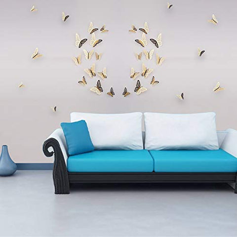 FOMTOR 3D Butterfly Wall Stickers Butterfly Wall Decals for Home Decor DIY Butterflies Fridge Sticker Room Decoration Party Wedding Decor (24 Pcs, Gold)