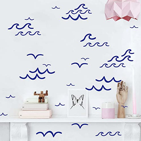 Ocean Waves Wall Decals Ocean Wall Stickers for Wall Removable Peel and Stick Wall Decals for Kids Room Living Room Bedroom Bathroom Wall Decor
