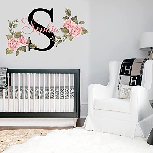 Name and Initial Peonies Wall Decal - Kids Wall Decor - WM33