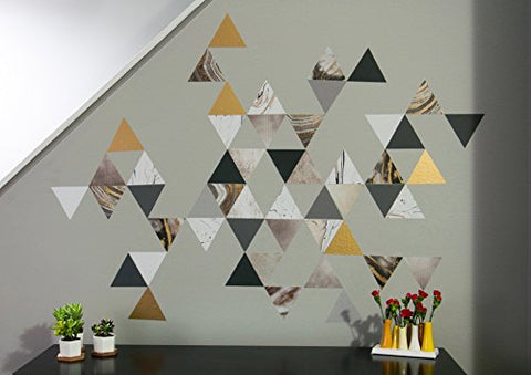 Modern Art Wall Decals, Gold, Gray, Marble, Triangles, Geometric Decals, Repositionable, Fabric Wall Decals Plus 6 Bonus Metallic Gold Triangle Vinyl Decals