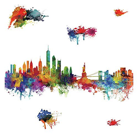 RoomMates New York City Watercolor Skyline Peel and Stick Giant Wall Decals