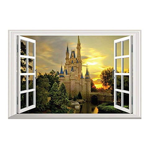 3D Full Color High Definition Dreaming Ancient Old Castles False Faux Window