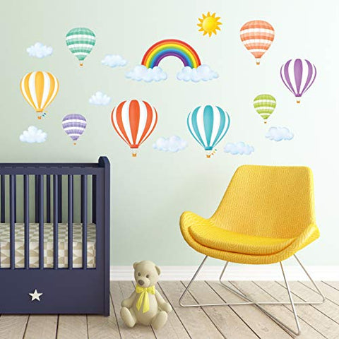 DECOWALL DWT-1801 Rainbow and Hot Air Balloons Kids Wall Stickers Wall Decals Peel and Stick Removable Wall Stickers for Kids Nursery Bedroom Living Room décor