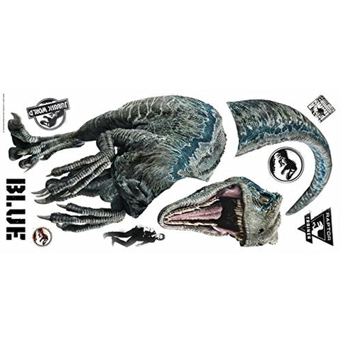 RoomMates Jurassic World: Fallen Kingdom Velociraptor Giant Peel and Stick Wall Decals, Blue, Black - RMK3799GM