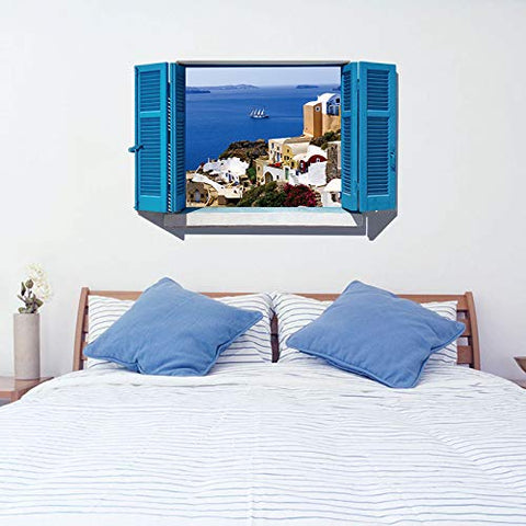 Mediterranean Ocean 3D Window Frame Wall Decal Greece Ocean 