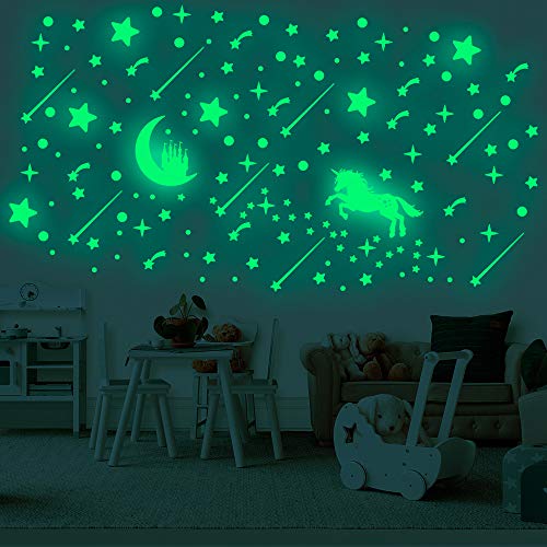 296 PCS Glow in Dark Stars and Unicorn, Glowing Stars for Ceiling
