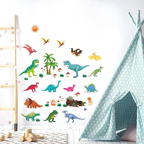Dinosaur Decals for Boys Room, Decorative Dinosaur Stickers, Colorful Peel & Stick Dino Wall Decor for Nursery, Living Room, Classroom, Kids Party Decorations and Favors , 77pcs