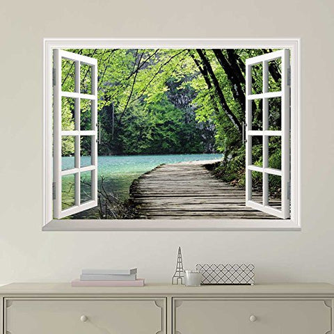wall26 Peel and Stick Wallpapaer -Collage - | Removable Large Wall Mural Creative Wall Decal (36"x48", Bridge by a Lake)