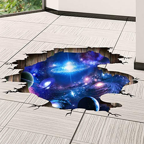 Amaonm Creative 3D Blue Cosmic Galaxy Wall Decals Removable PVC Magic 3D Milky Way Outer Space Planet Window Wall Stickers Murals Wallpaper Decor for Home Walls Floor Ceiling Boys Room Kids Bedroom