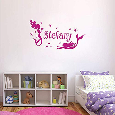 Mermaid Custom Name Series Nursery Baby Girl Wall Decal Vinyl Sticker for Kids Home Décor by Kraftmatics Design (Medium W 30" x H 16")