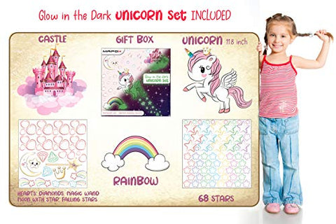 Glow in The Dark Stars, Glowing Unicorn Sets with Castle Moon and Rainbow Wall Decals for Kids Bedding Room, Great for Birthday Gift Wall Mural Stickers for Girls and Boys