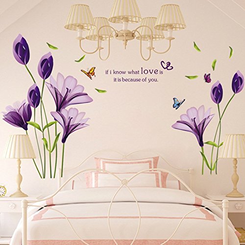 lily flower wall stickers LiveGallery Beautiful Lovely Lily Flowers Wall Decals Removable DIY Butterfly Flower Vines Art Decor Wall Stickers Murals for Living Room TV