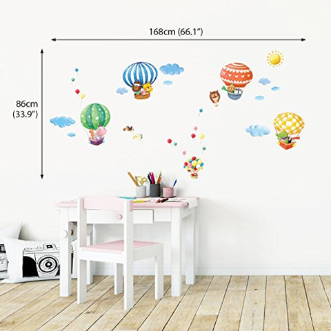 DECOWALL DA-1406B Animal Hot Air Balloons Kids Wall Stickers Wall Decals Peel and Stick Removable Wall Stickers for Kids Nursery Bedroom Living Room décor
