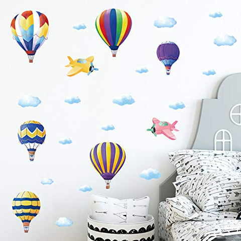 Hot Air Balloon Kids Wall Decals for Home Decor Cloud Balloon Wall Stickers Art Murals, Creative Airplane Wall Posters Colorful Wallpaper for Nursery Boys Room