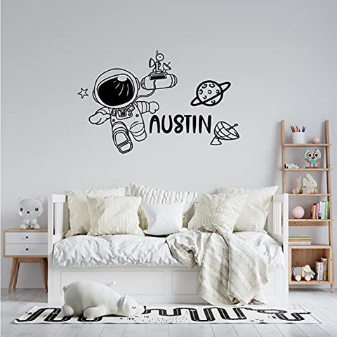 ZIHENG Space Astronaut Custom Name Wall Art Decal Wall Stickers PVC Material Living Room Bedroom Name Wall Decals for Room Decoration