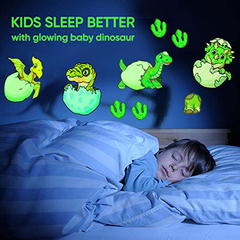 Dinosaur Wall Decals for Kids Room Glow in The Dark Stickers, Large Removable Footprints Vinyl Décor for Bedroom, Living Room, Classroom Bathroom- Cool Light Art Gift for Girls Boys Toddlers (BABY DINO)