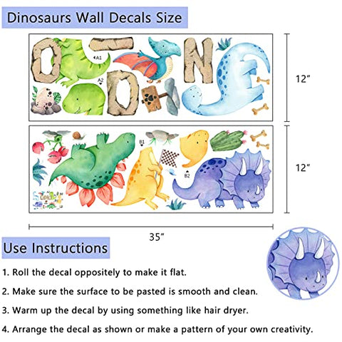 Yovkky Watercolor Boys Dinosaur Wall Decals Stickers, Neutral Dino Animal Peel and Stick Removable Nursery Cactus Decor, Home Baby Room Decorations Girls Kids Bedroom Playroom Art Party Supply Gifts