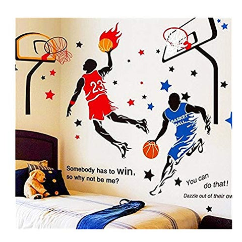 KeLay Fs 3D Basketball Wall Decals Sports Decals Basketball Stickers Wall Decor Basketball Player Wall Stickers for Boys Room Bedroom Decor (Blue2+Red)