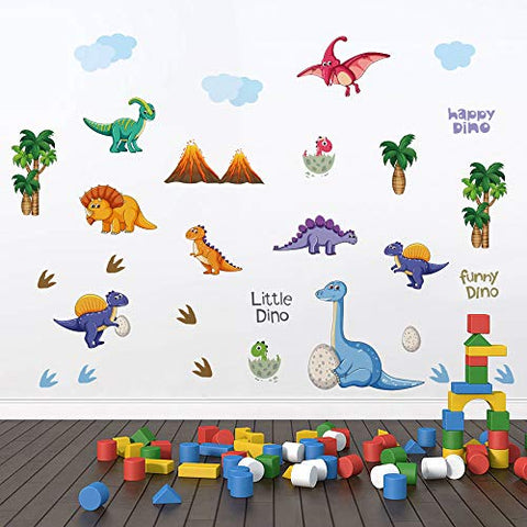 Runtoo Dinosaur Wall Decals Dino Adventure Wall Stickers Kids Boys Baby Nursery Bedroom Wall Décor
