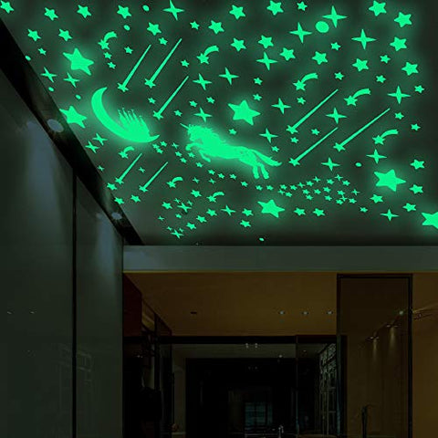 296 PCS Glow in Dark Stars and Unicorn, Glowing Stars for Ceiling, Stars Wall Decals for Kids Nursery Room (Unicorn and Stars)