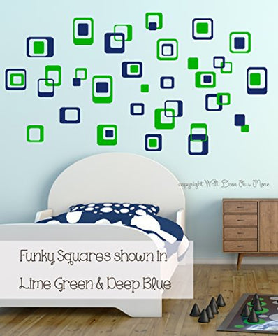 Wall Decor Plus More WDPM1036 Funky R/Squares Wall Sticker Vinyl Decal 40-Piece 2 Color Retro Mod Shapes Fun Easy Peel-N-Stick Application, Geyser Blue and Lime Green