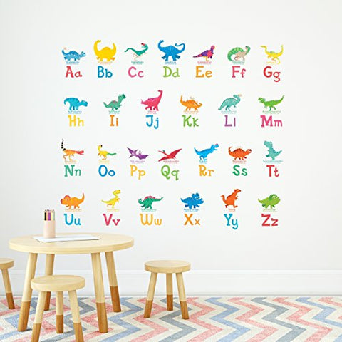 DECOWALL DW-1803 A-Z Dinosaur Alphabet Kids Wall Stickers Wall Decals Peel and Stick Removable Wall Stickers for Kids Nursery Bedroom Living Room décor