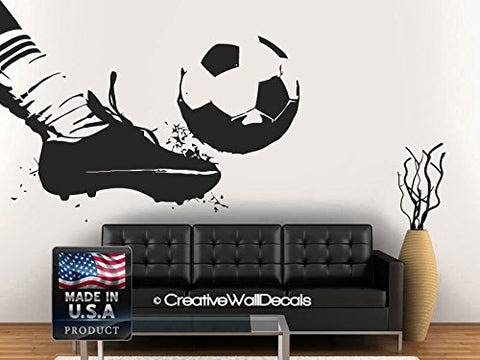 Wall Decal Vinyl Sticker Decals Art Decor Design Football Player Team Ball Boots Kicking Soccer Sport Kids Children Beedroom (r1325)