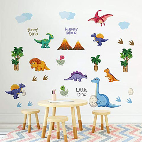 Runtoo Dinosaur Wall Decals Dino Adventure Wall Stickers Kids Boys Baby Nursery Bedroom Wall Décor