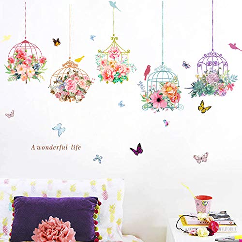 Colourful Flower Tree&Bird Cage Vinyl Wall Stickers Art Decals Girl Child  Room