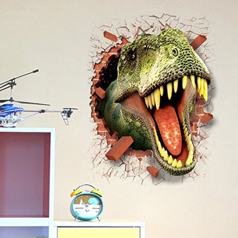 U-Shark 3D Self-Adhesive Removable Break Through The Wall Vinyl Wall Sticker/Mural Art Decals Decorator (3D Dinosaurs Opening Mouth(19.7" X 27.6"))
