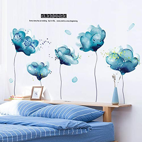 RW-2003 Removeable 3D Blue Dream Flower Wall Stickers DIY Home Wall Decoration Art Decor Wall Decal Peel and Stick Murals for Girls Kids Babys Bedroom Living Room Offices Nursery Bathroom Playroom