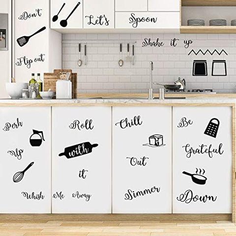 IARTTOP Kitchen Quotes Wall Decal, Roll It Let’s Spoon Sticker, Black ...