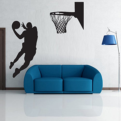 DNVEN 22 inches x 43 inches Vinyl Basketball Players Slam Dunk Silhouette with Basketball and Basketry Wall Decals Stickers Murals for Basketball Fatheads Kids Teens Boys Rooms